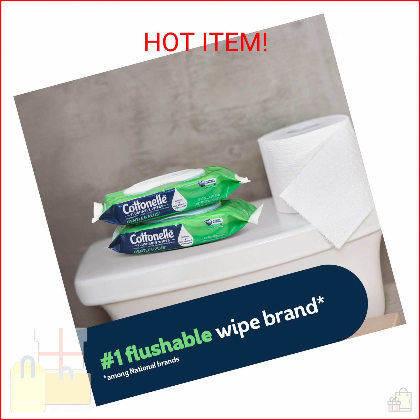 Cottonelle GentlePlus Flushable Wet Wipes with Aloe & Vitamin E, 4 Flip-Top Pack