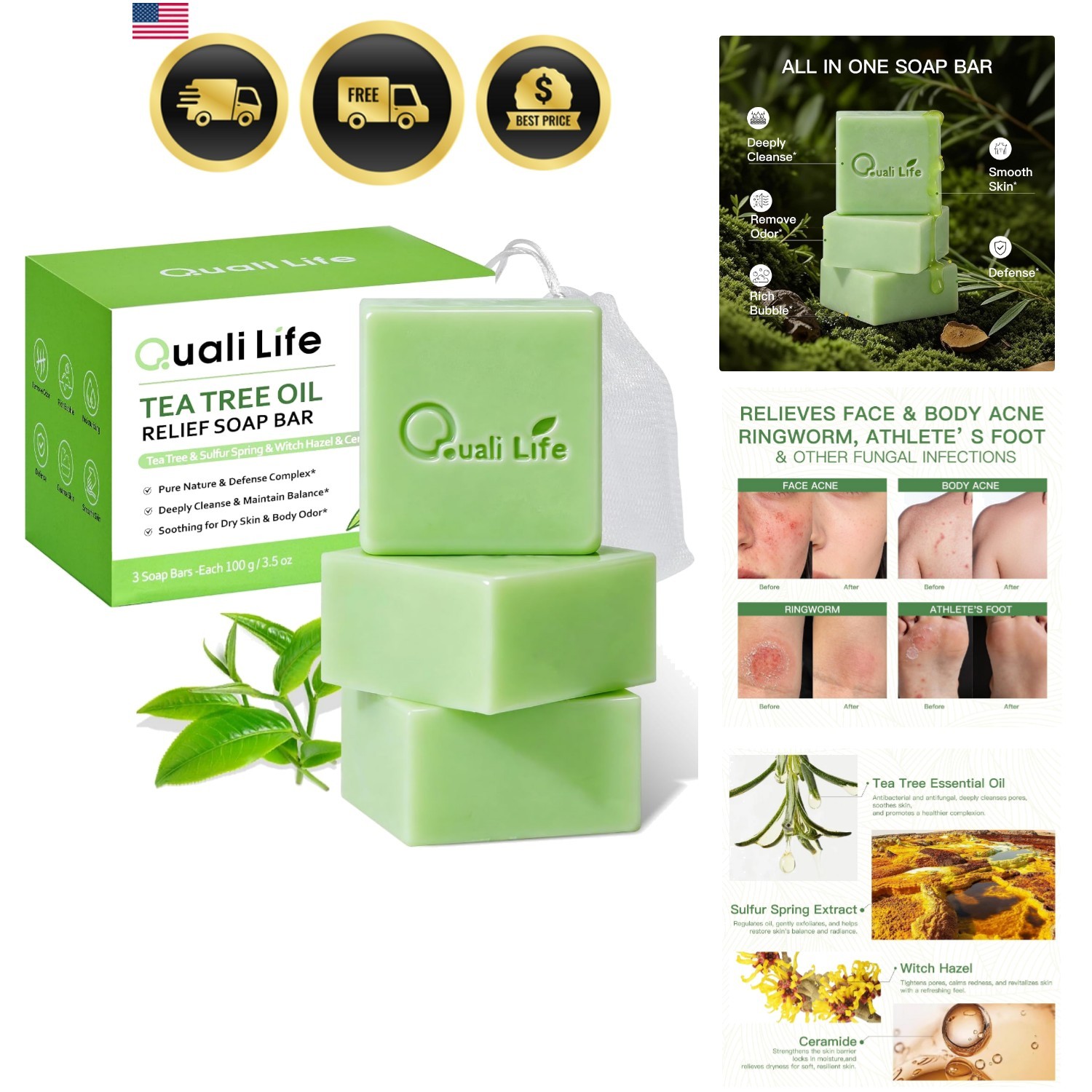 Tea Tree Soap, Tea Tree Soap Bar for Face & Body, Antifungal Soap with Tea Tr…