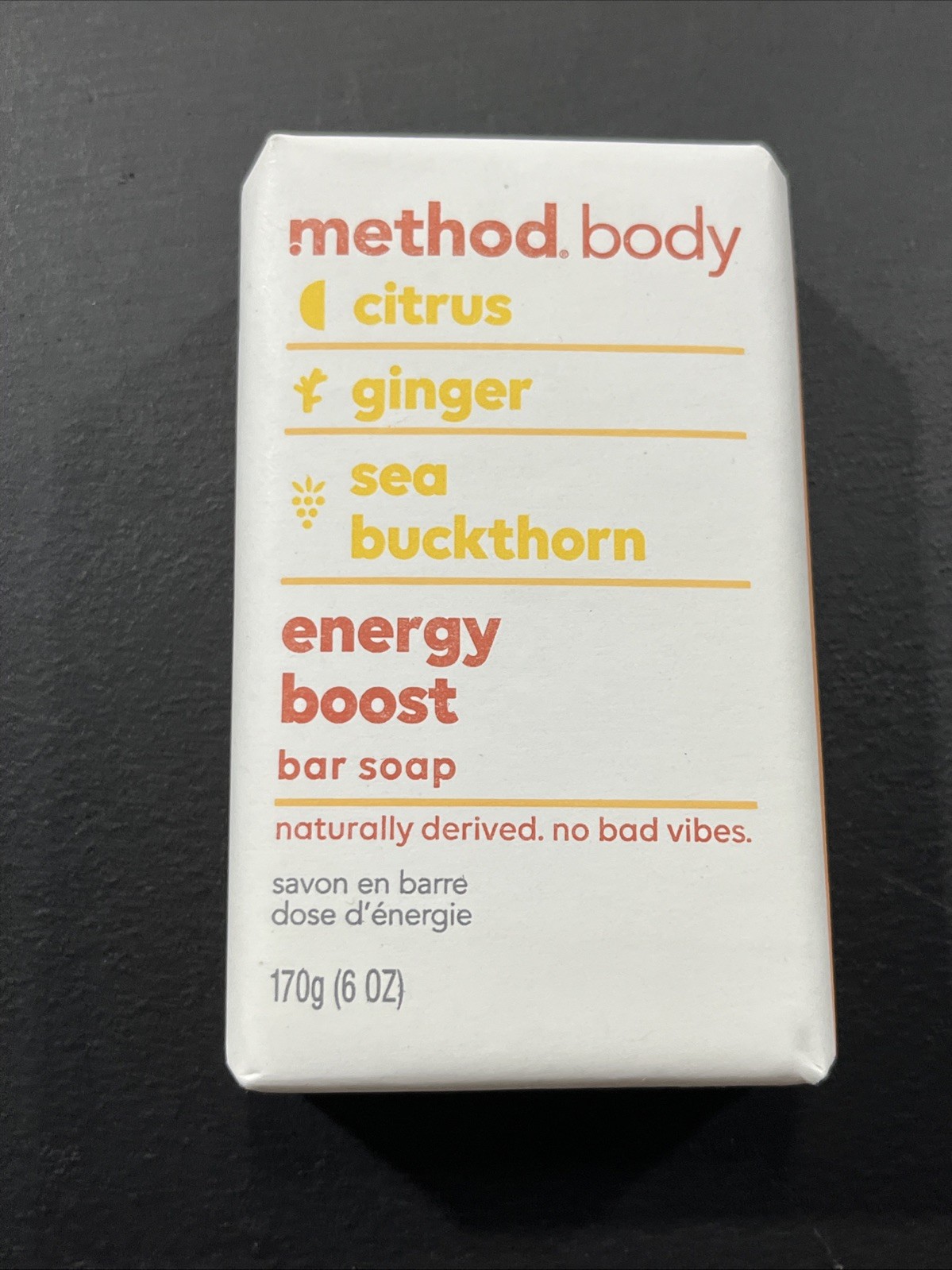 4)METHOD BODY CITRUS GINGER SEA BUCKTHORN ENERGY BOOST BAR SOAP NATURAL INGRED.