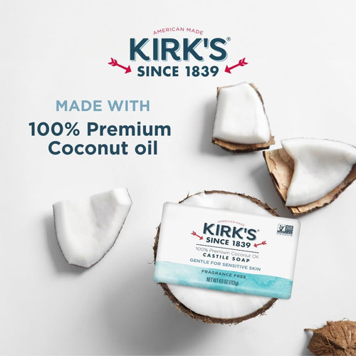 Kirk’s Castile Bar Soap for Men, Women & Children – Made 4 Ounce (Pack of 6)