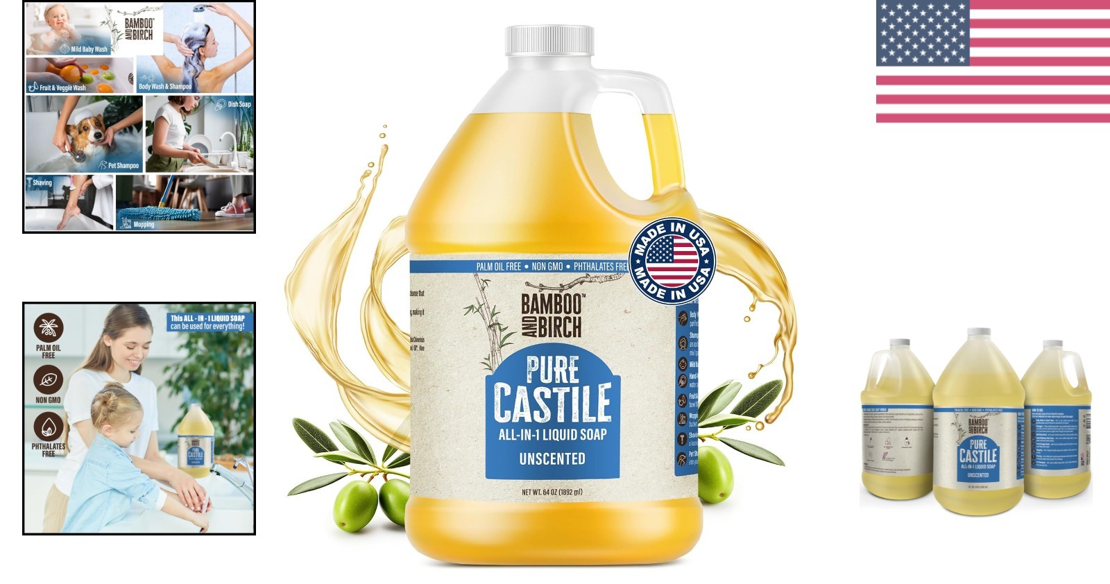 Multi-Purpose Unscented Castile Soap – 64 oz Pure Liquid Cleanser for All Ages