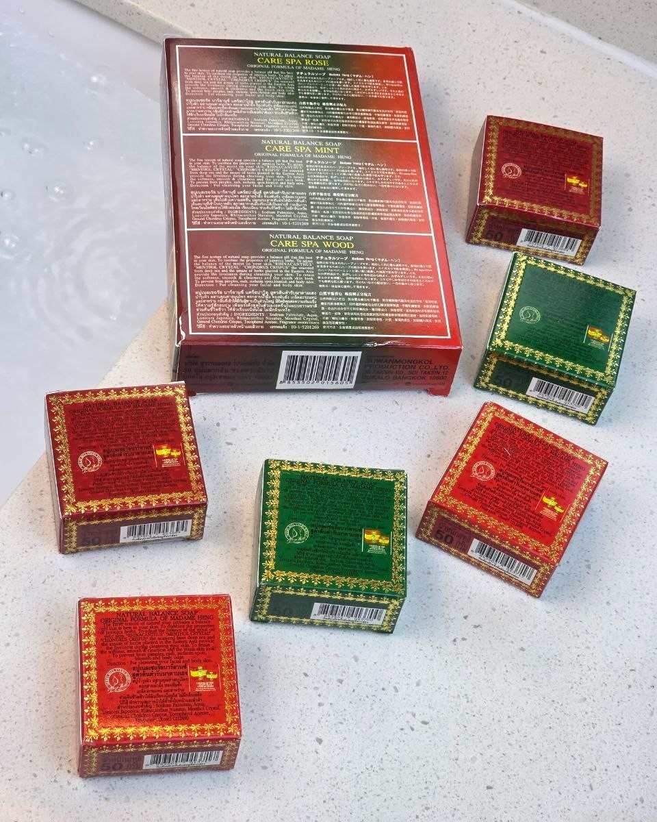 Madame Heng Natural Balance Soap Gift Set 6 Bars 50g Rose Mint Wood Thailand