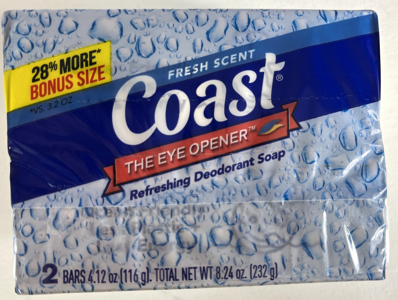 Coast Fresh Scent Deodorant Soap 2 Bars 4.12 oz Each Bonus Size 28% More