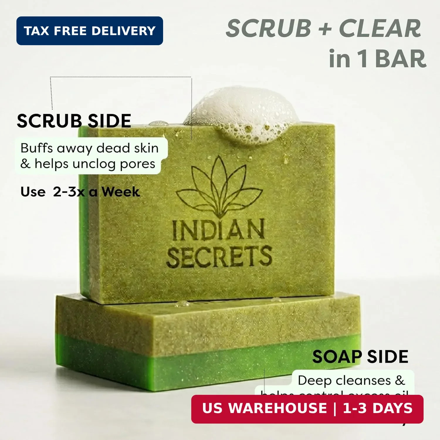 Salicylic Acid Neem Scrub Soap for Face & Body | Exfoliating Bar Soap, Tea Tree