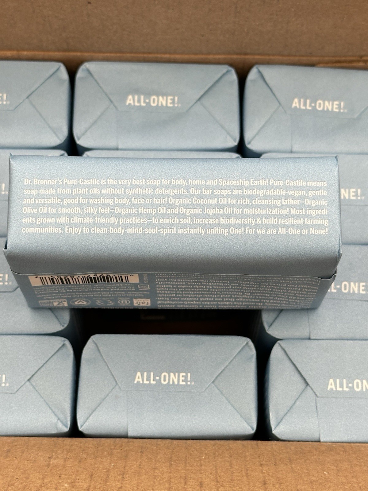 Dr Bronner’s All-One Hemp Baby Unscented Pure Castile Bar Soap 12 Pack 5oz Bars