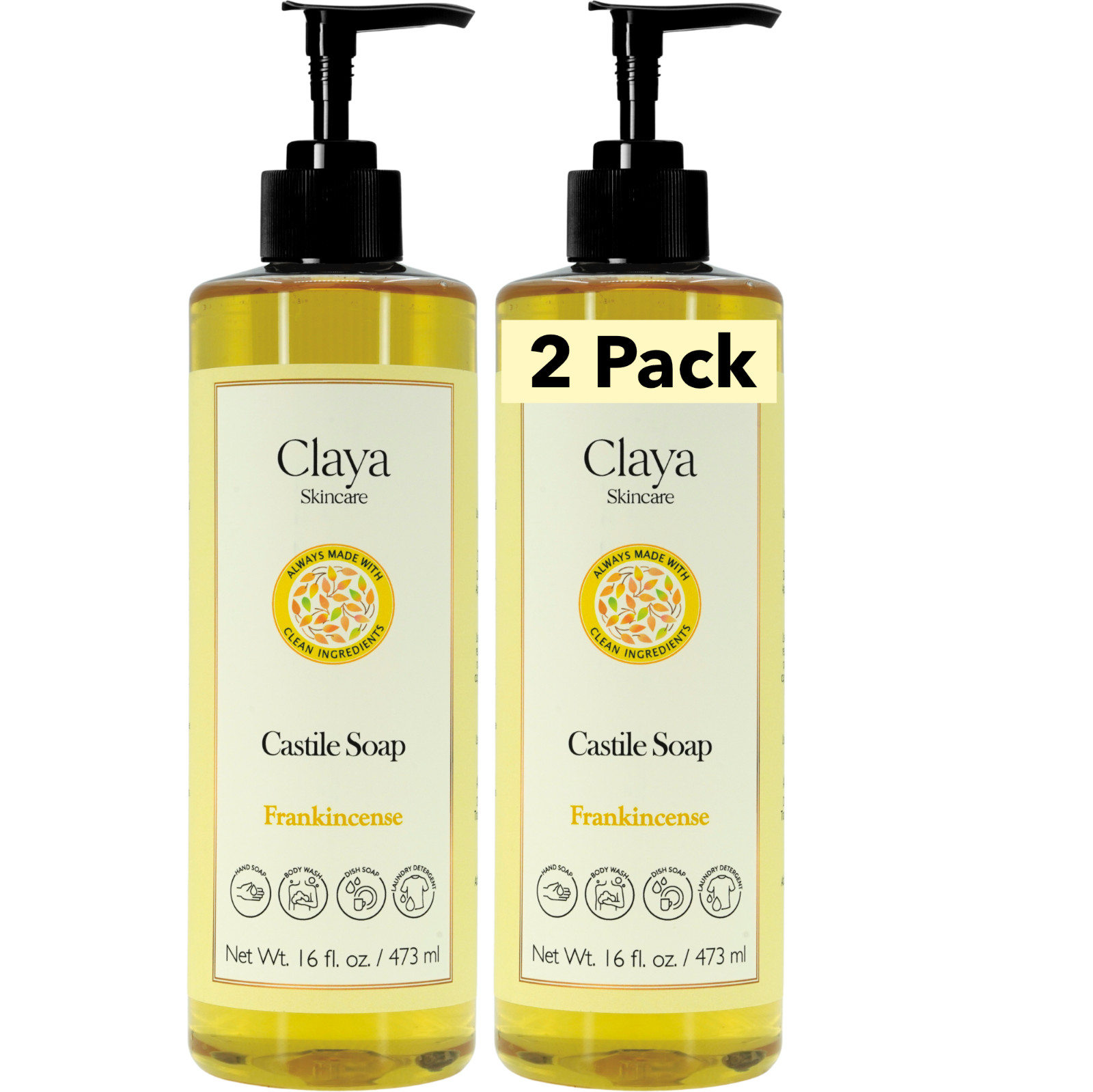 Frankincense Liquid Castile Soap(2 pack ) – Organic Ingredients, Gentle for skin