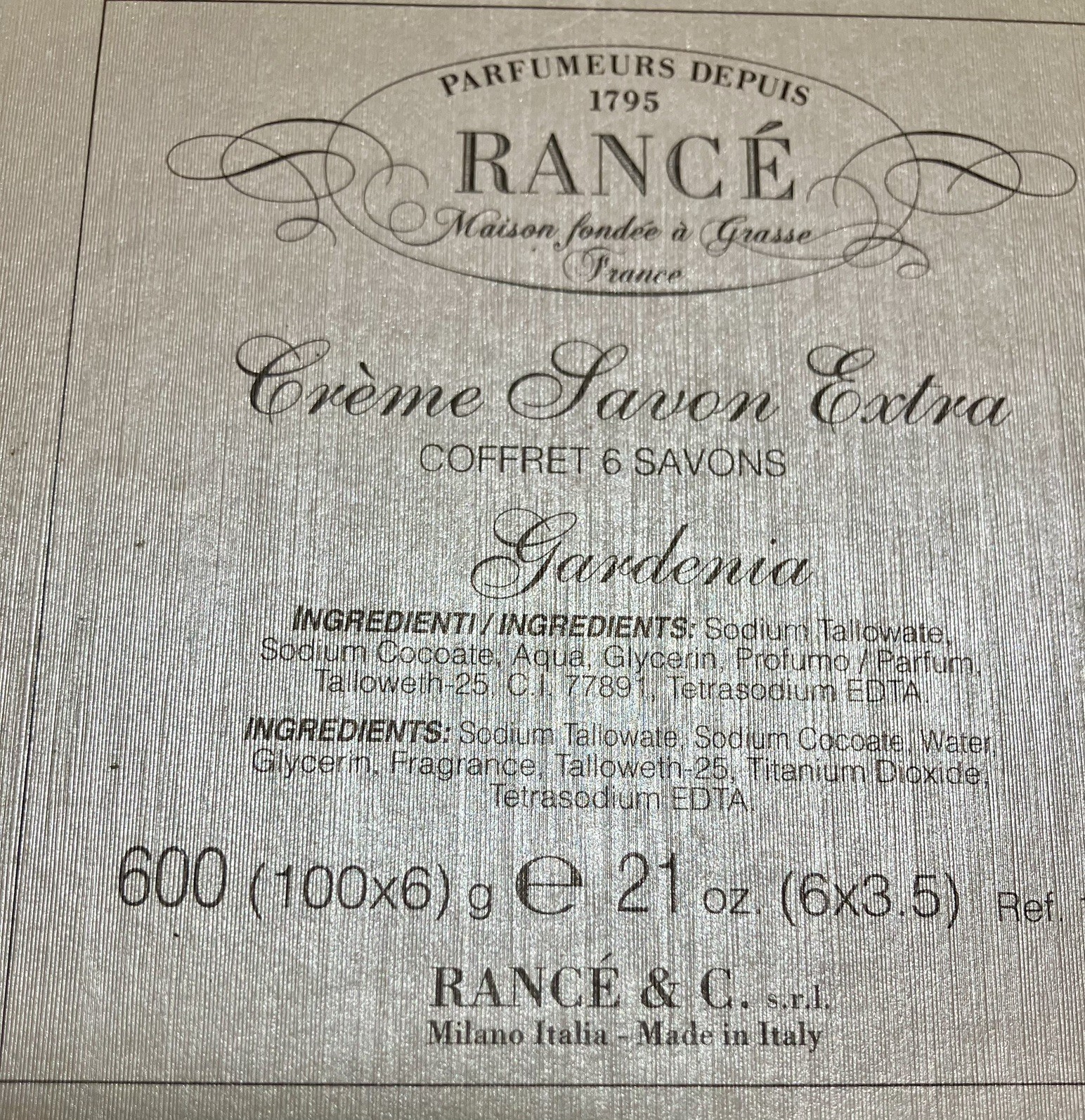Vintage Rance 1795 “Crème Savon Extra Gardenia” Multipack of Four 3.5 ounce Bars