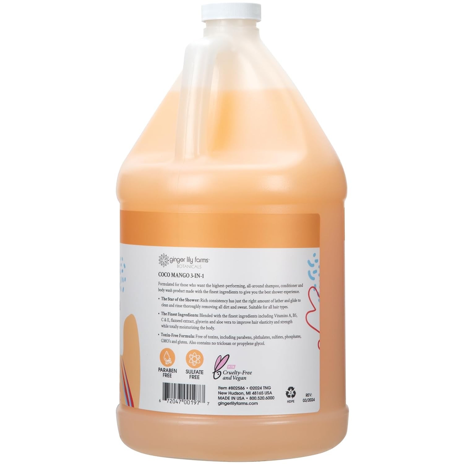 Ginger Lily Farms Botanicals 3-in-1 Shampoo, Conditioner & Body Wash, Coco Mango