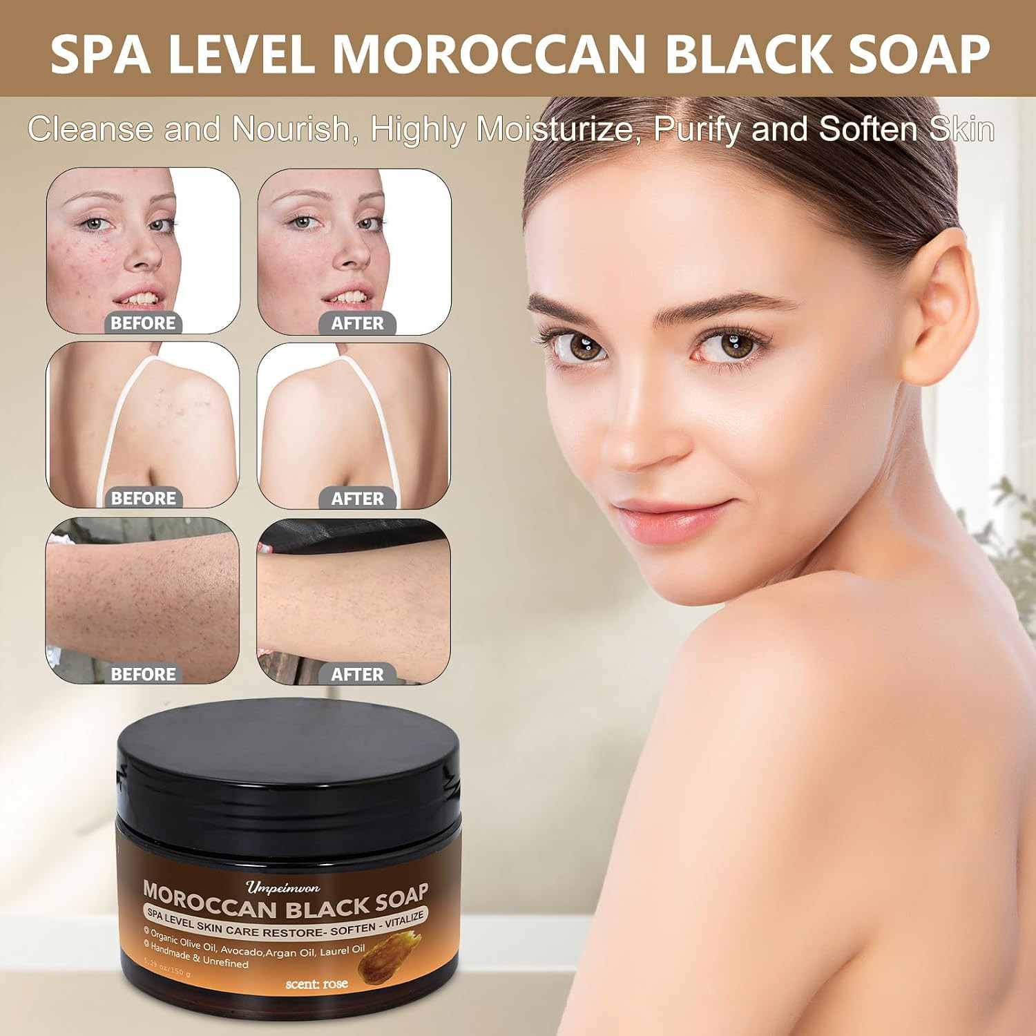 2 PCS Moroccan Black Soap with Argan and Rose Oil, SPA Level Handmade Black Beld