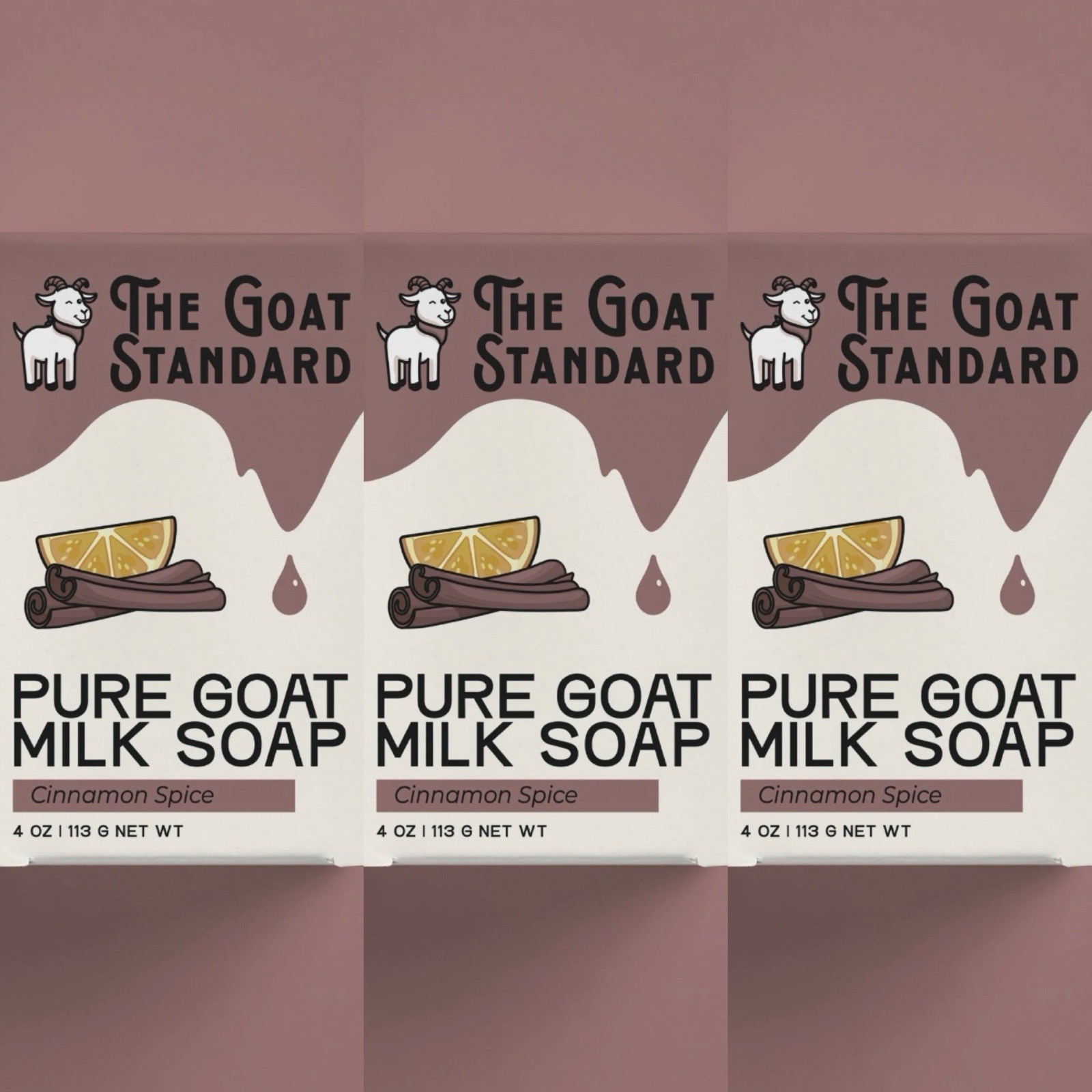 3 Bars Of The Goat Standard Pure Goat Milk Soap Cinnamon Spice 4 oz ea NEW HTF