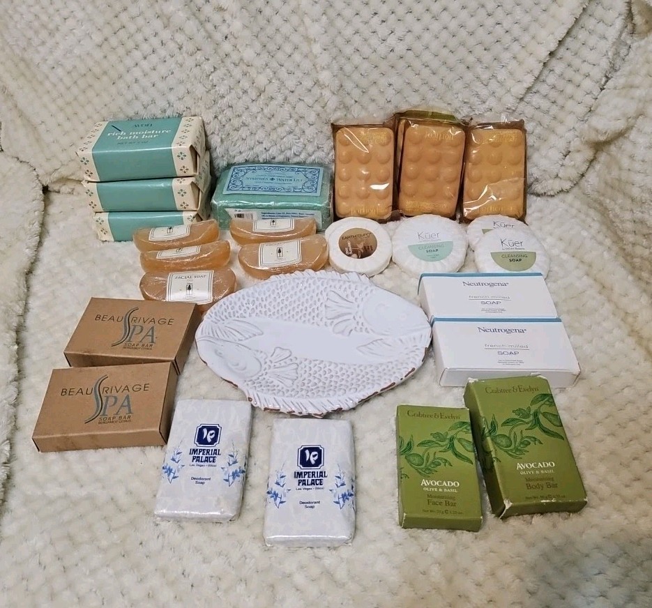 Luxury Soaps Lot Of 27 Variety Soaps & Mud Pie Soap Dish NEW