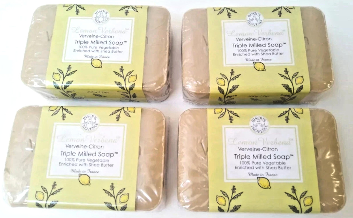 4 x Trader Joe’s Bisous de Provence Lemon Verbena Triple Milled Soap Shea Butter