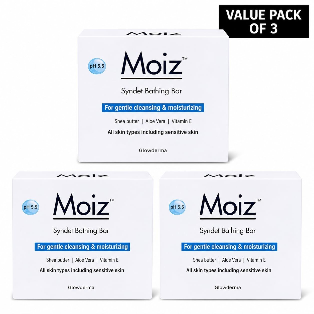 Mo-iz Moisturizing Soap Combo Pack of 3 Dry & Sensitive Skin Cleansing Bar