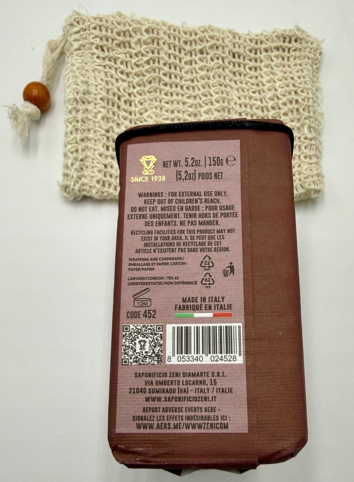 Zeni Oakwood Triple Milled Soap Bars 3x 5.2oz Made in Italy Total 15.8oz + 1 Bag