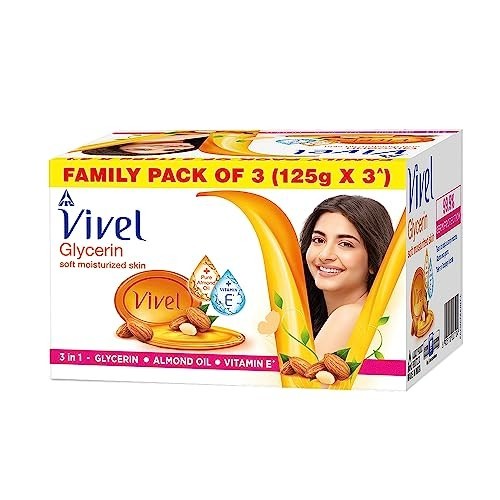 Vivel Glycerin Bathing Soap 125g Pack of 3 Almond Oil Vitamin E Soft Skin FS