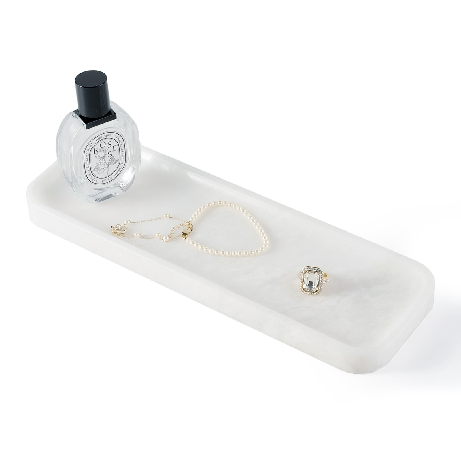 Koville Marble Tray, 12″x4″ Marble Vanity Tray for Bathroom Kitchen Counterto…