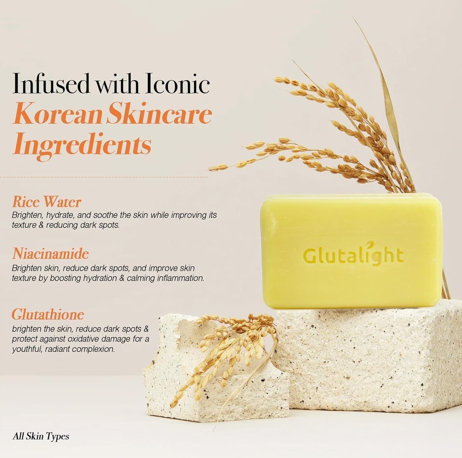 Glutalight Glutathione Rice Water Soap Fades Dark Spots & Hyperpigmentation 100g