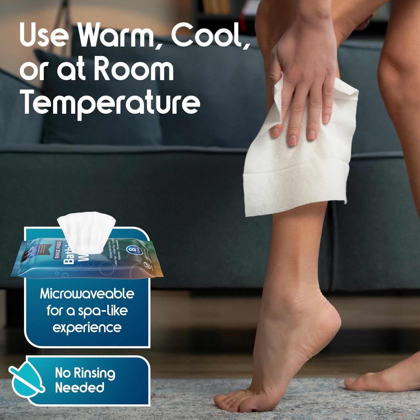 Extra Large RinseFree Body Wipes for Adults 48 Count Bathing Cloths