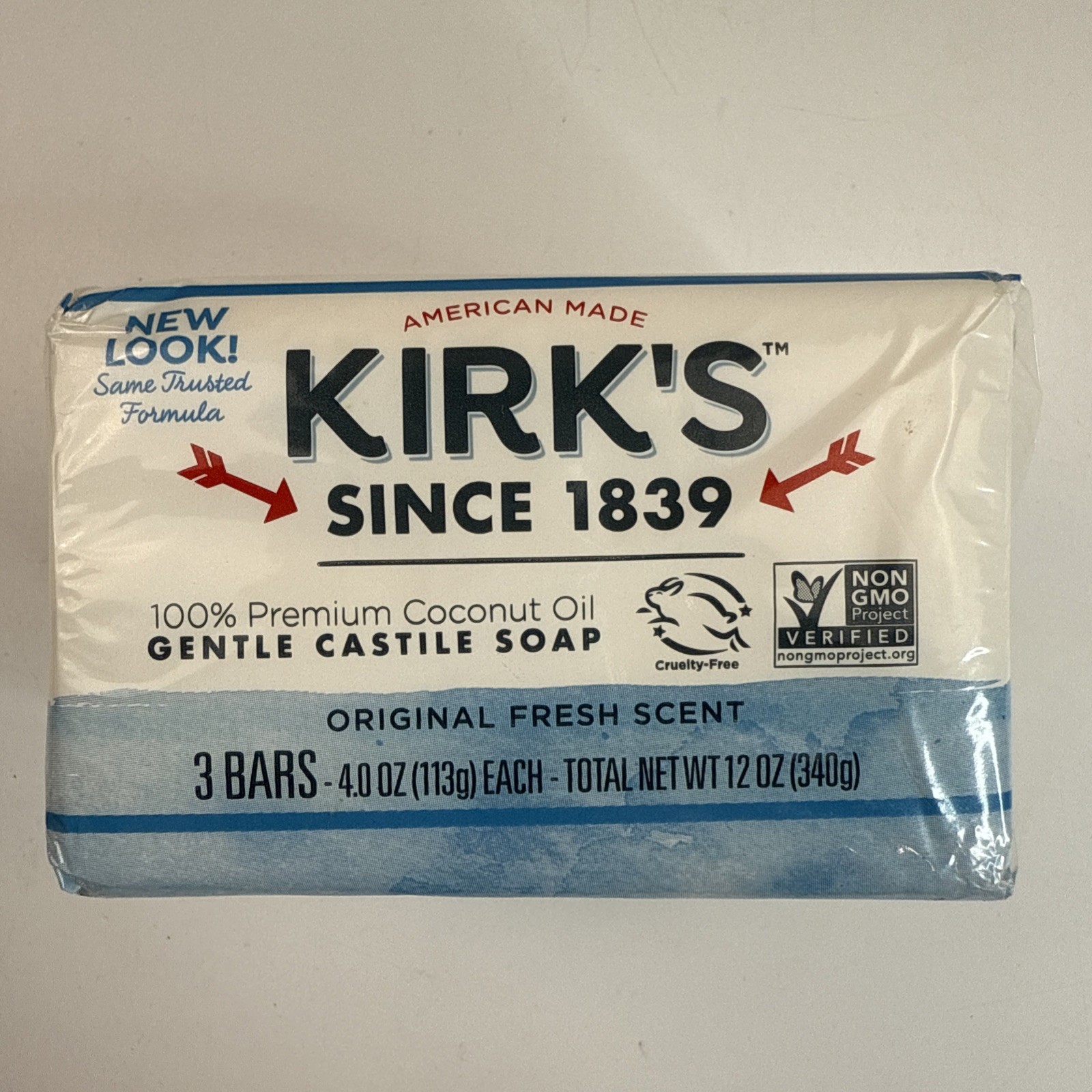 Kirk’s Natural Premium Coconut Oil Castile Soaps Original Fresh Scent 3 Pack
