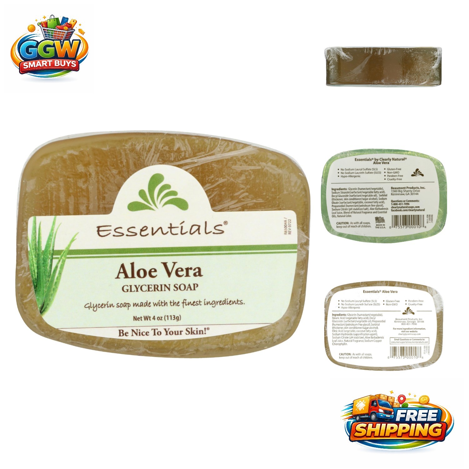 Essentials Aloe Vera Glycerine Soap 4 oz – Organic & Gentle for Sensitive Skin