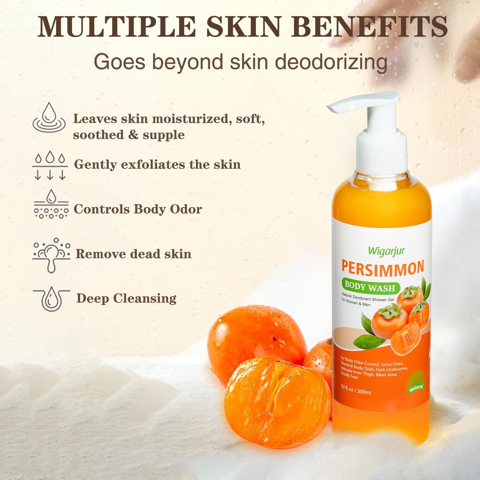 wigarjur Persimmon Body Wash for Old People Smell Natural Deodorant Bar Soap for