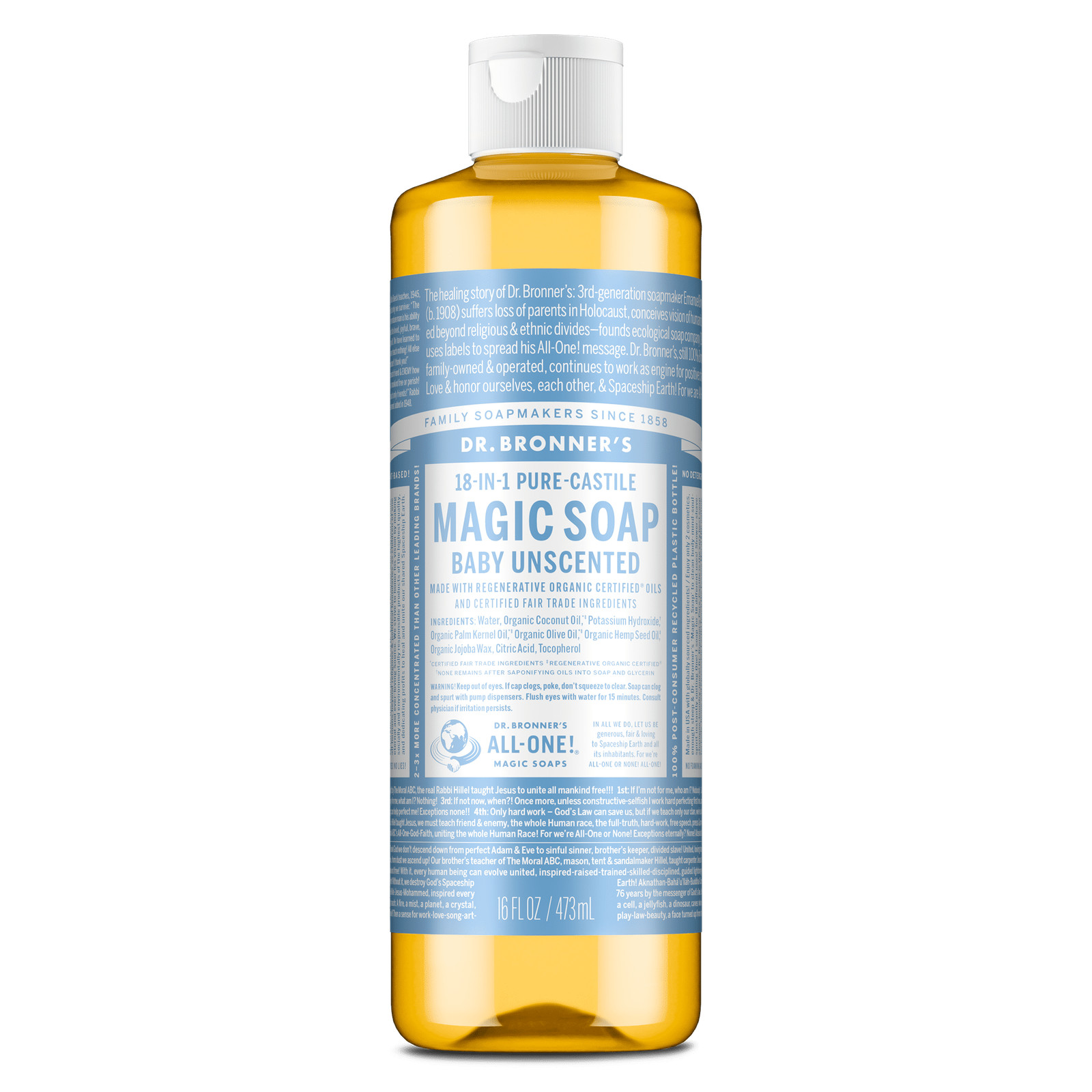 Magic Soap – Baby Unscented – Pure-Castile Liquid Soap – 16 fl oz