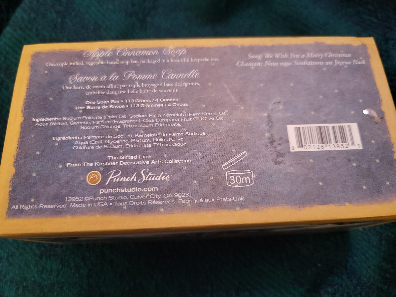 PUNCH STUDIO CHRISTMAS 4 OZ APPLE CINNAMON SOAP in KEEPSAKE MUSIC BOX