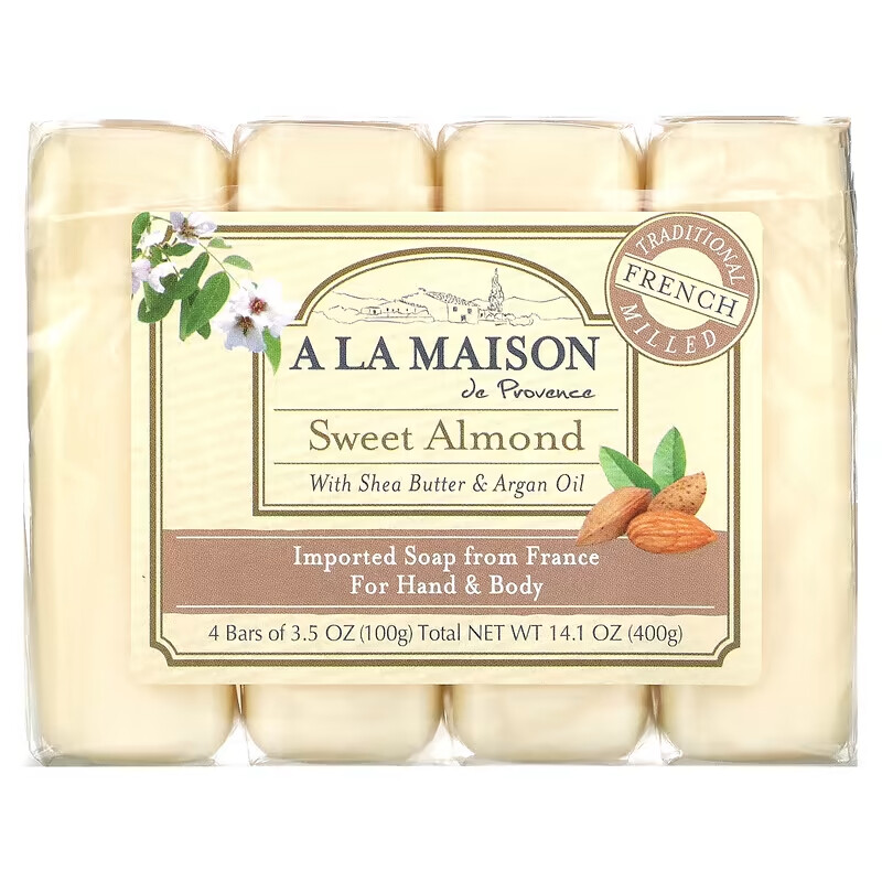 A La Maison Bar Soap, 4 Bars, Swt Almond – 4/3.5 oz