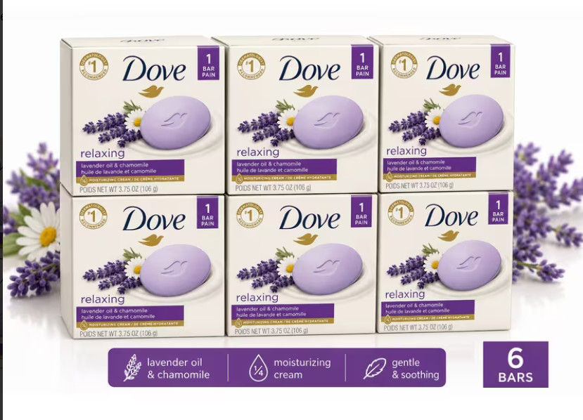 Dove Relaxing Lavender Beauty Bar with Lavender and Chamomile Scent 3.75 Oz