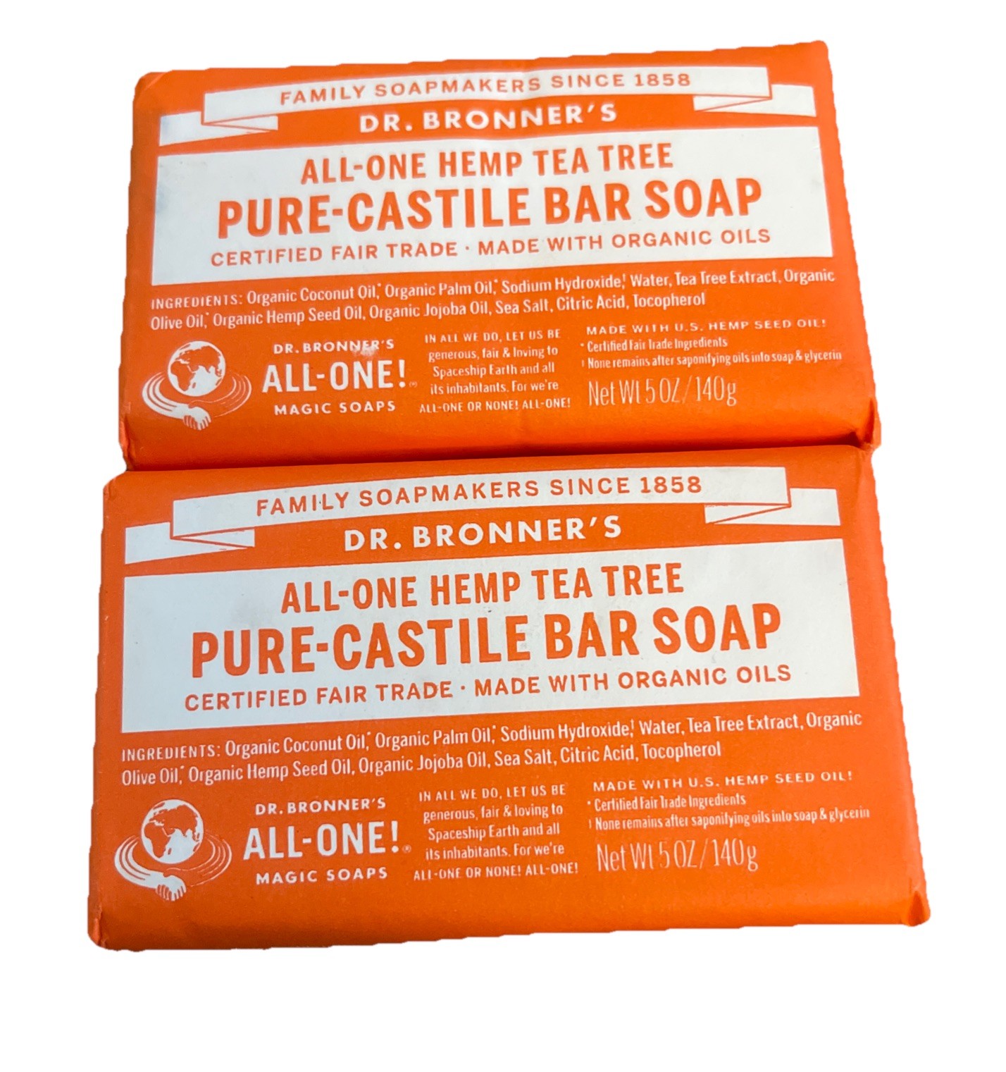 Dr Bronner’s All One Hemp Tea Tree Pure-Castile Bar Soap. 5 Oz ~ 2 Bars