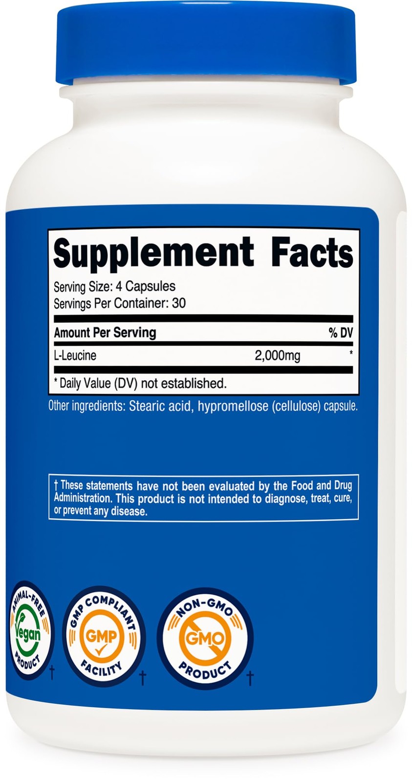 Nutricost L-Leucine 2,000mg, 120 Vegetarian 120 Count (Pack of 1), Red