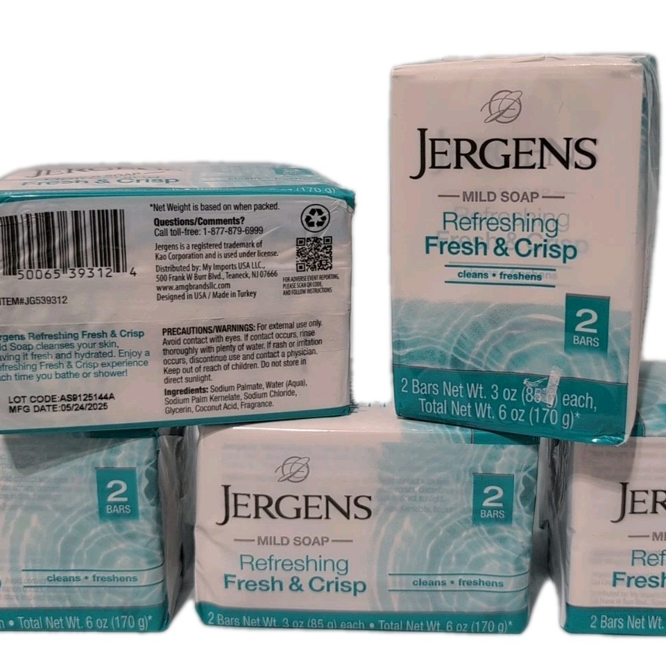 Jergens Mild Bar Soap Refreshing Fresh and Crisp 3 oz Ea 5 Pkgs of 2 (10 Total)