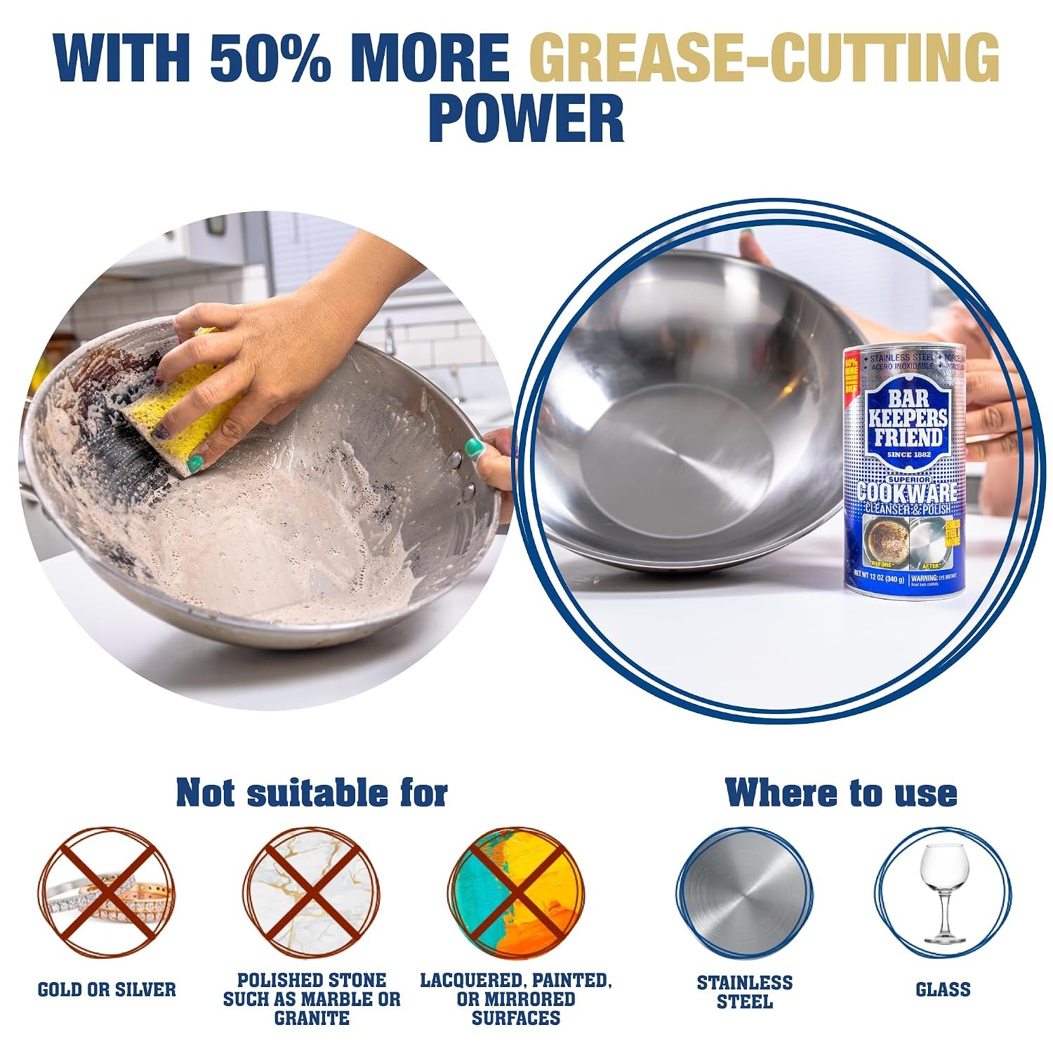 Bar Keepers Friend Stainless Steel Cookware Cleaner & Polish 2 x 12 oz