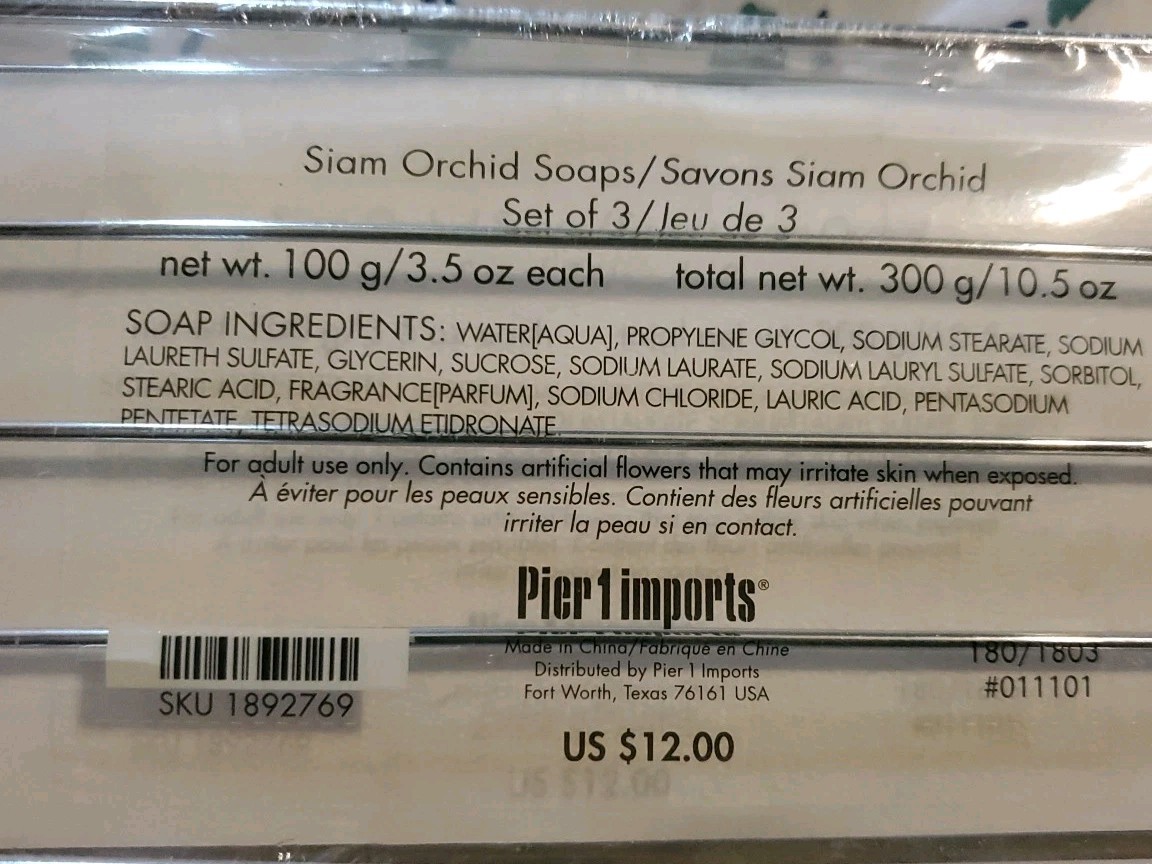 Pier 1 Imports Siam Orchid Inside Clear Soap 3-pk In Metal Tray Dish Vintage NIP