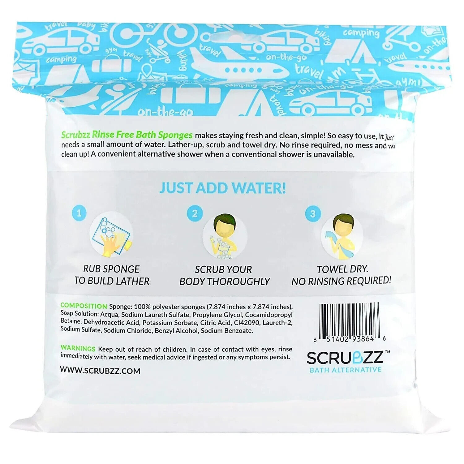 Scrubzz Disposable No Rinse Bathing Wipes – 25 Pack – All-In-1 Single Use Shower
