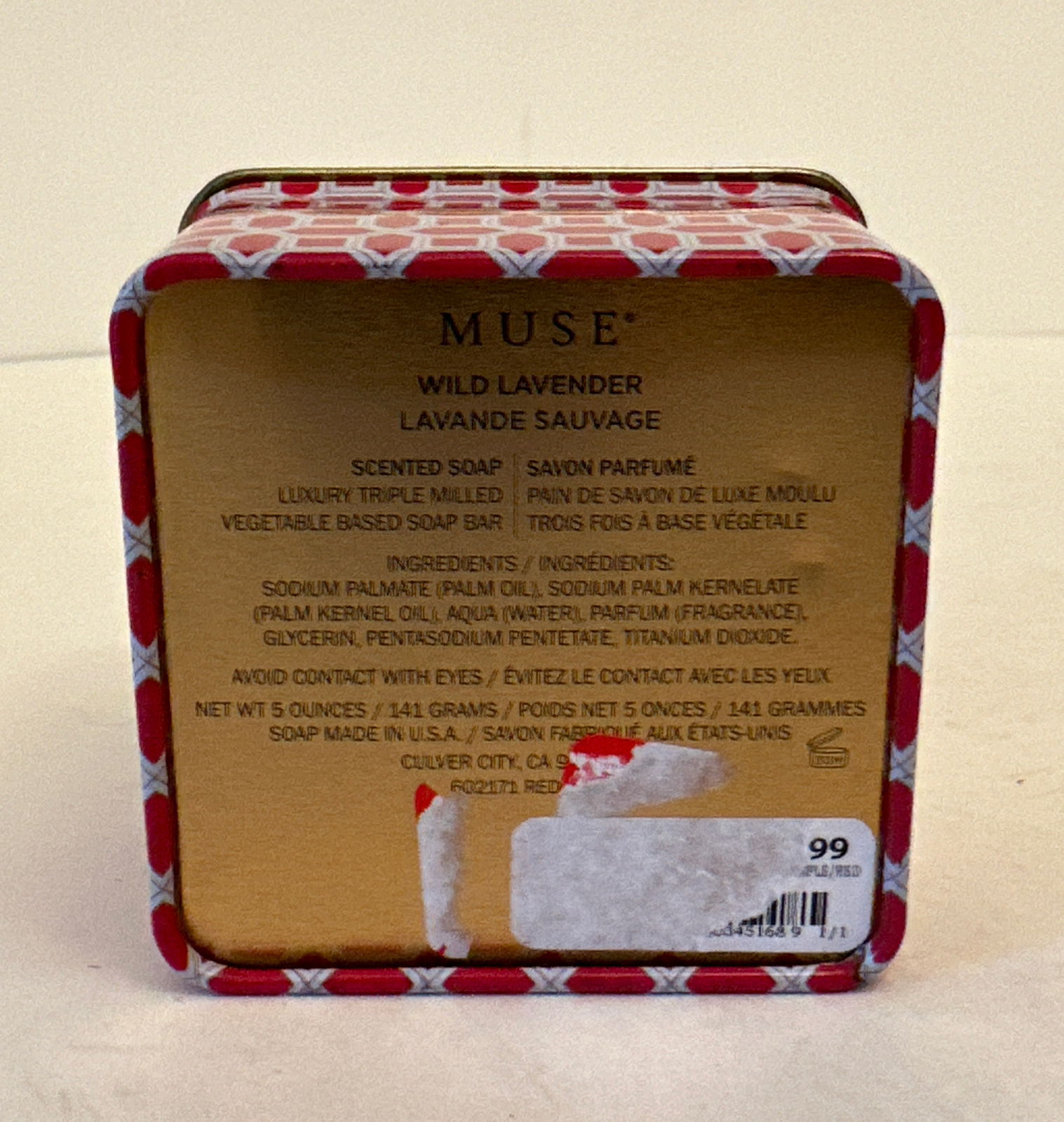 MUSE 5 Oz Wild Lavender Scented Soap Metal Keepsake Tin, Triple Milled~Veg Based