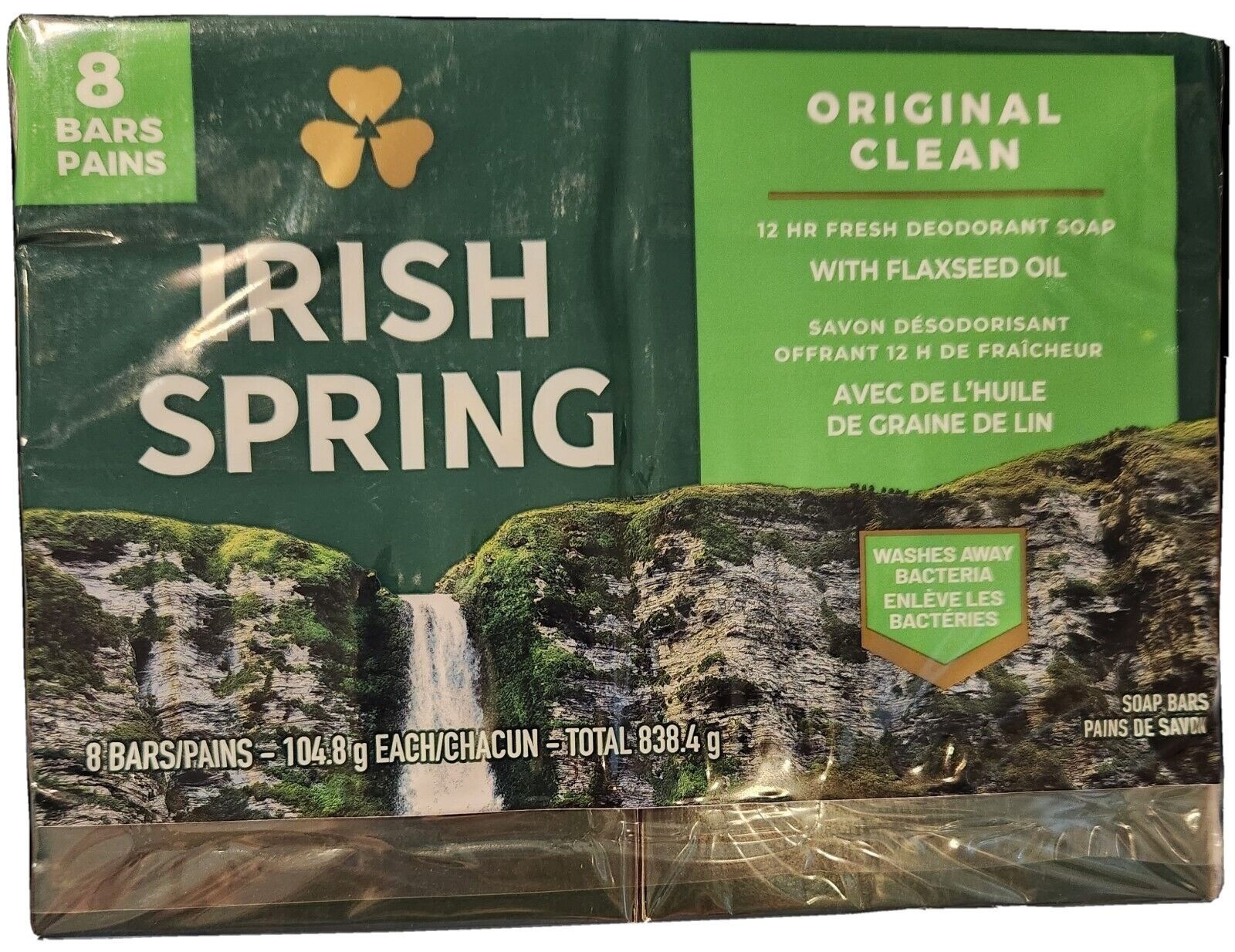 Irish Spring Original Clean Deodorant Soap Flaxseed Oil 8 PK 3.75 OZ Bars