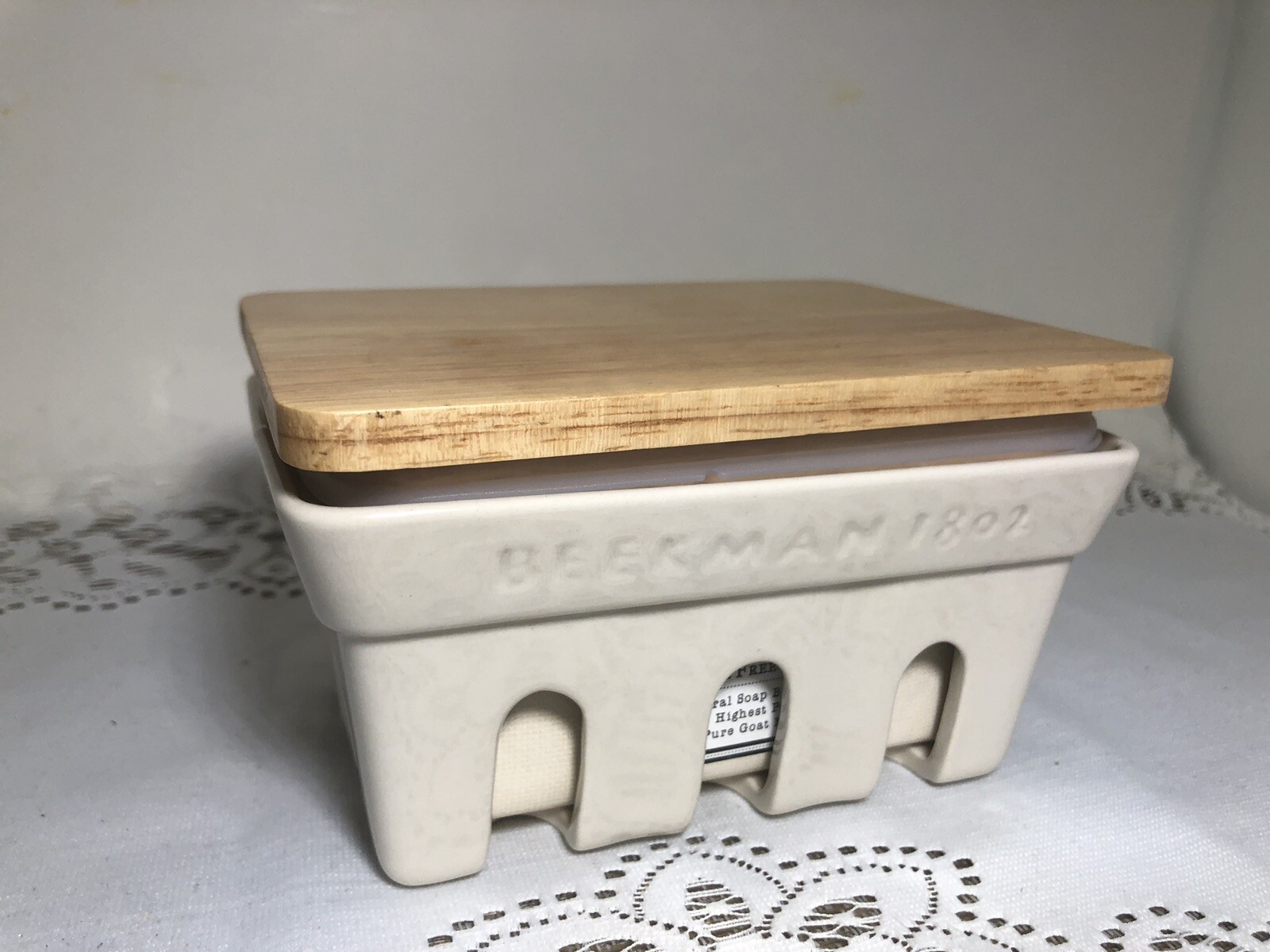 Beekman 1802 Goat Milk CERAMIC CADDY & Unscented Goat Milk Soap Set