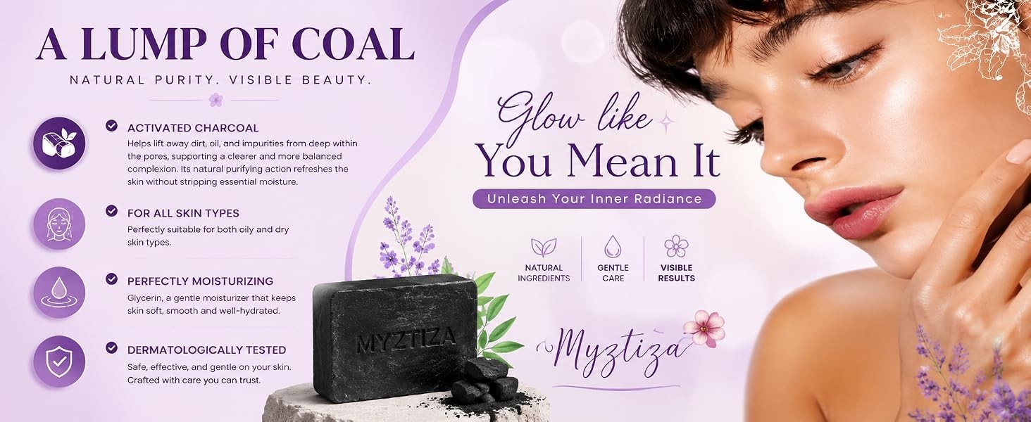 Myztiza Activated Charcoal Bar Soap for Face & Body – 2 Pack 135g Each