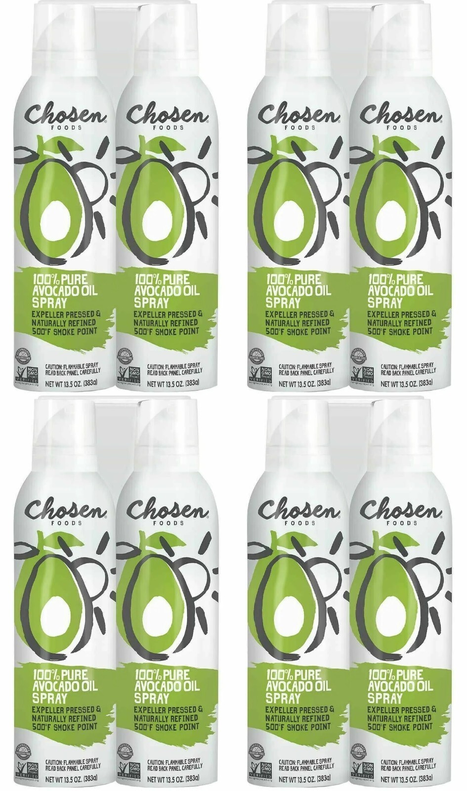 8 Pk Chosen Foods 100% Pure Avocado Oil Spray, Cooking, Dressing, 13.5 oz, Each