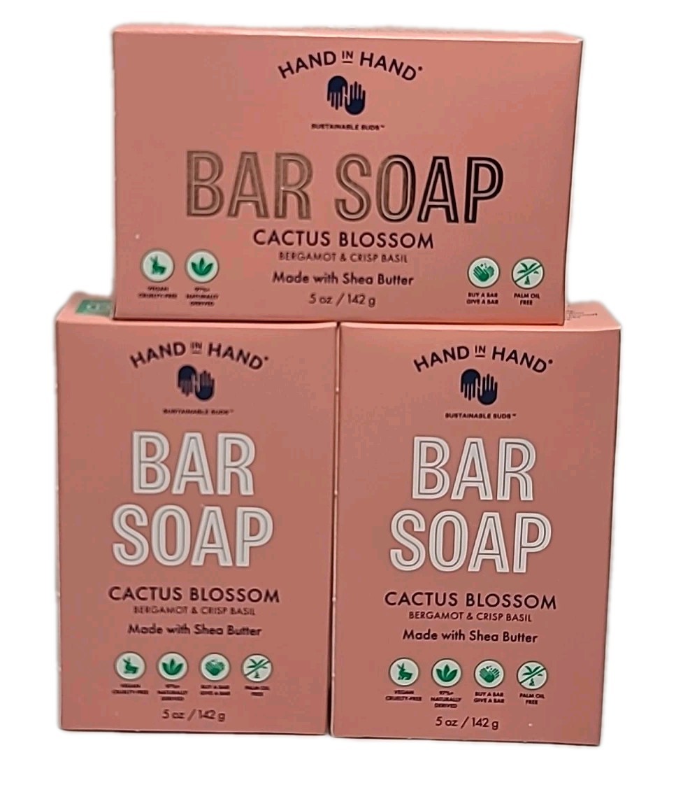 3 × HAND in HAND Bar Soap Bergamot & Crisp Basil, CACTUS BLOSSOM Scent 5 oz Each
