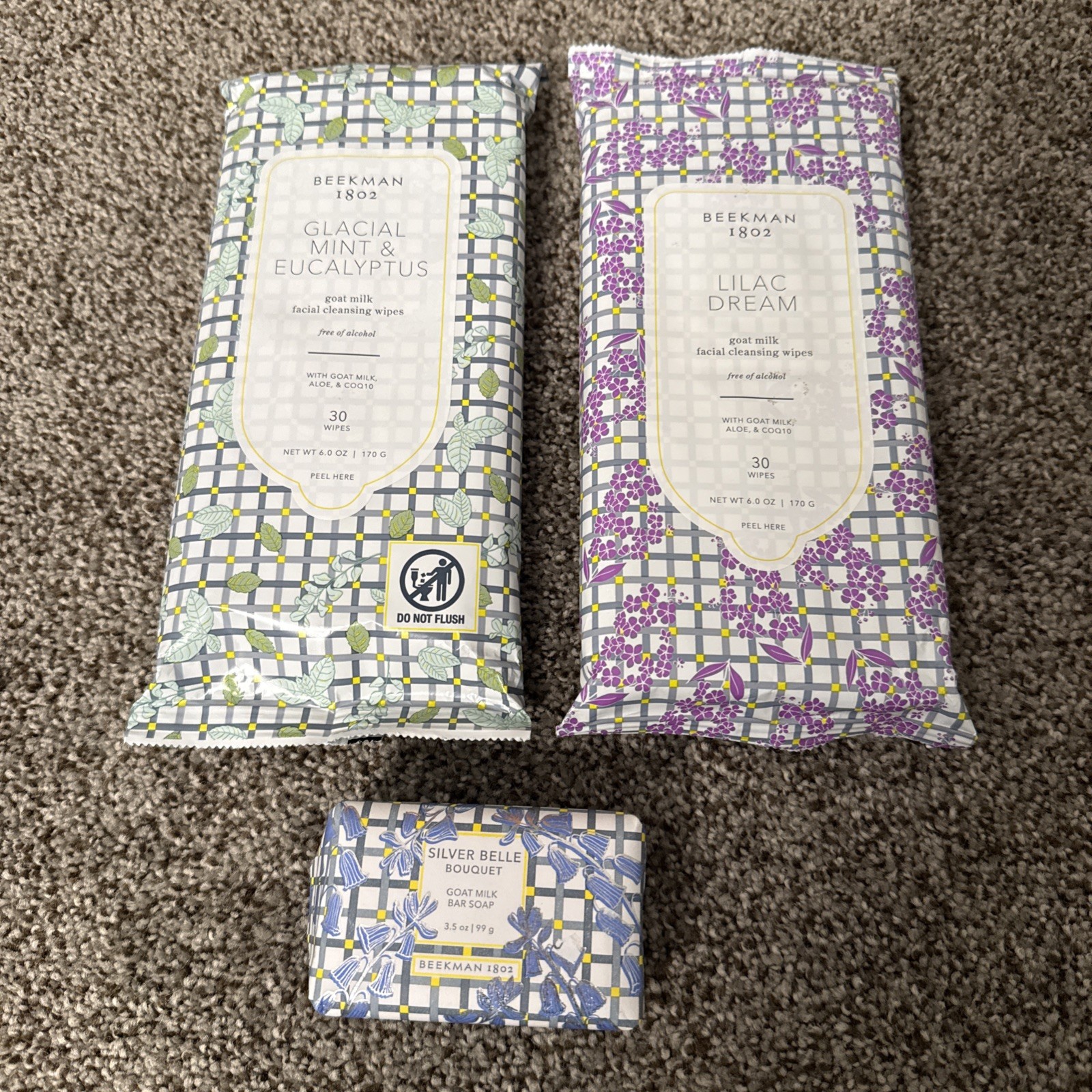 Beekman 1802 Goat Milk Body Cream, Facial Cleansing Wipes, and Bar Soap Bundle