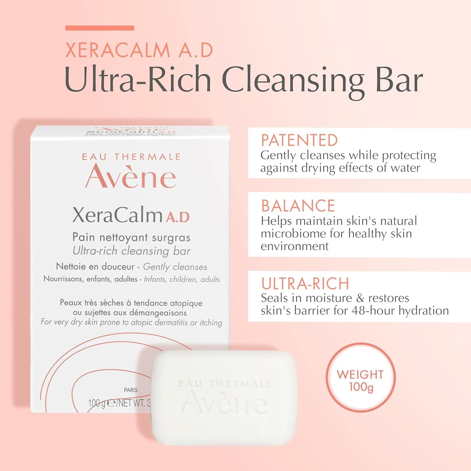 brand Avène Xercalm A.D Ultra-Rich Cleansing Bar for Atopic Dermatitis, Eczem…