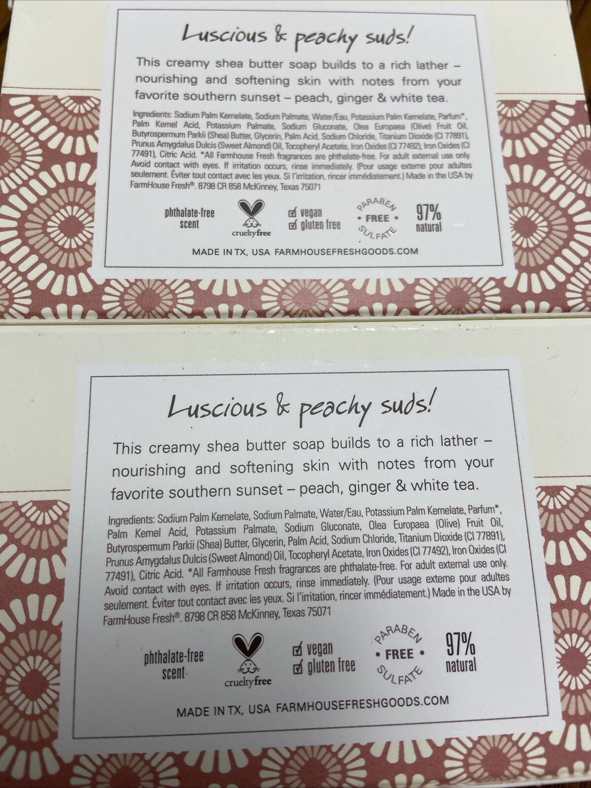 Farmhouse Fresh Sweet Tea. Shea Butter Soap (2) Bars. 97% Natural Whipped Lather