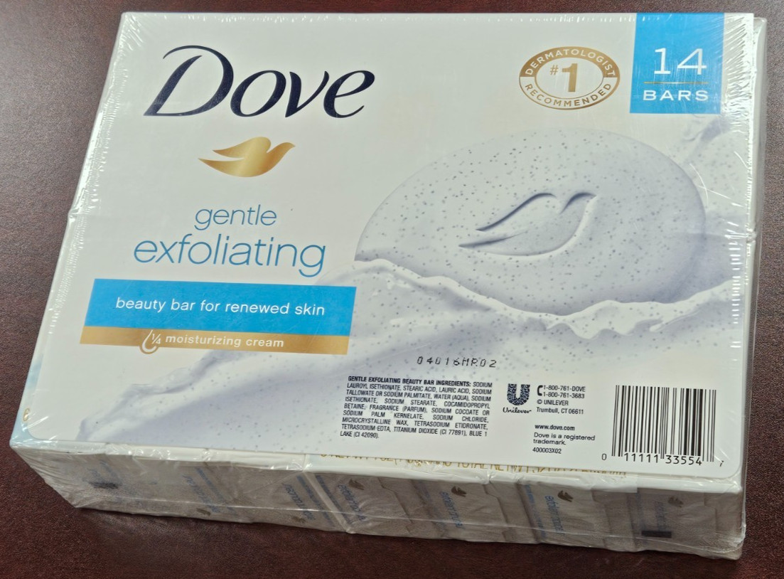 14 x 4oz SOAPS DOVE GENTLE EXFOLIATING BEAUTY BAR 1/4 MOISTURIZING CREAM SOAP