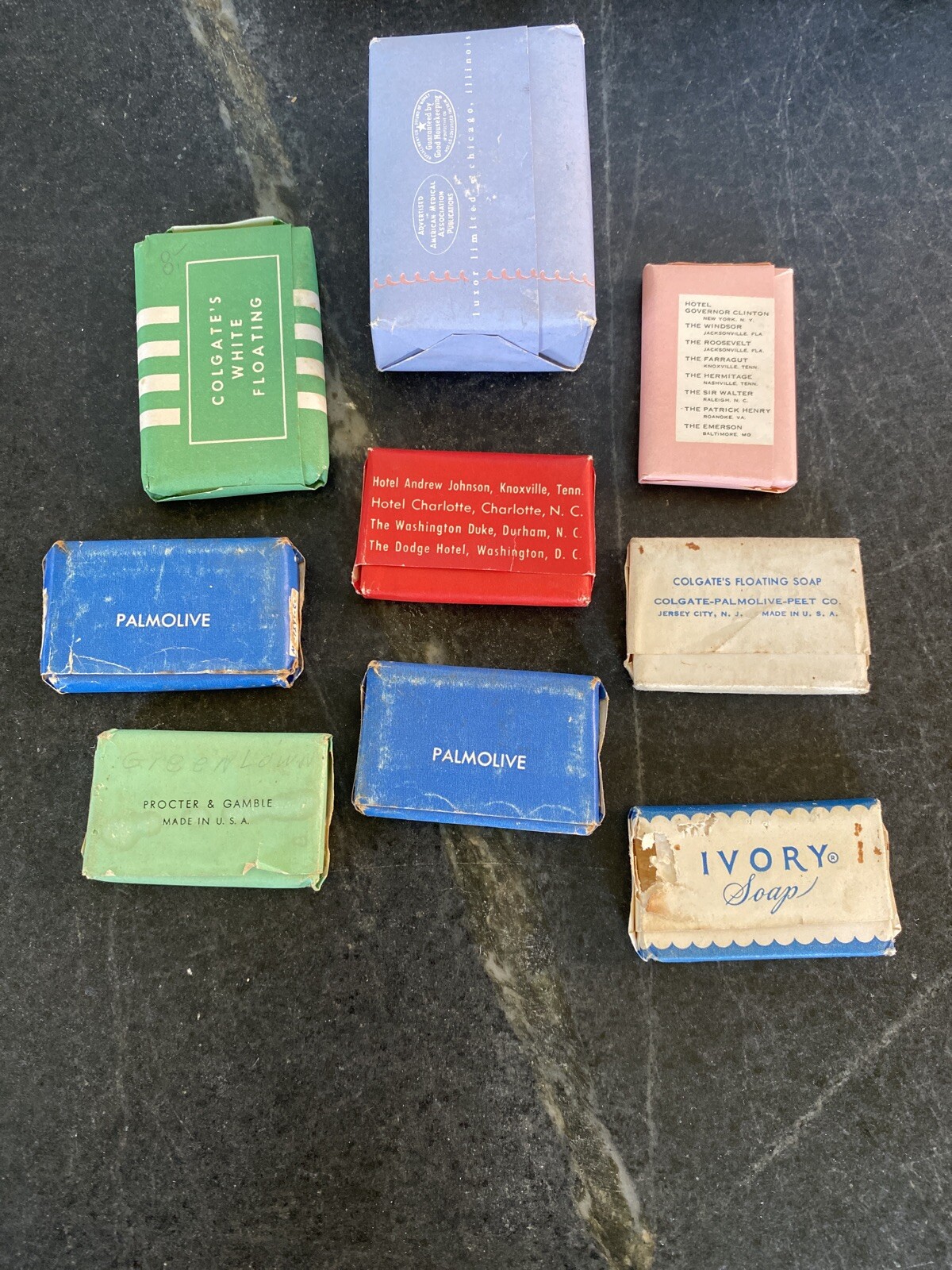 Antique Vintage Old Lot Hotel Travel Small Soap Bars + Stork Castile