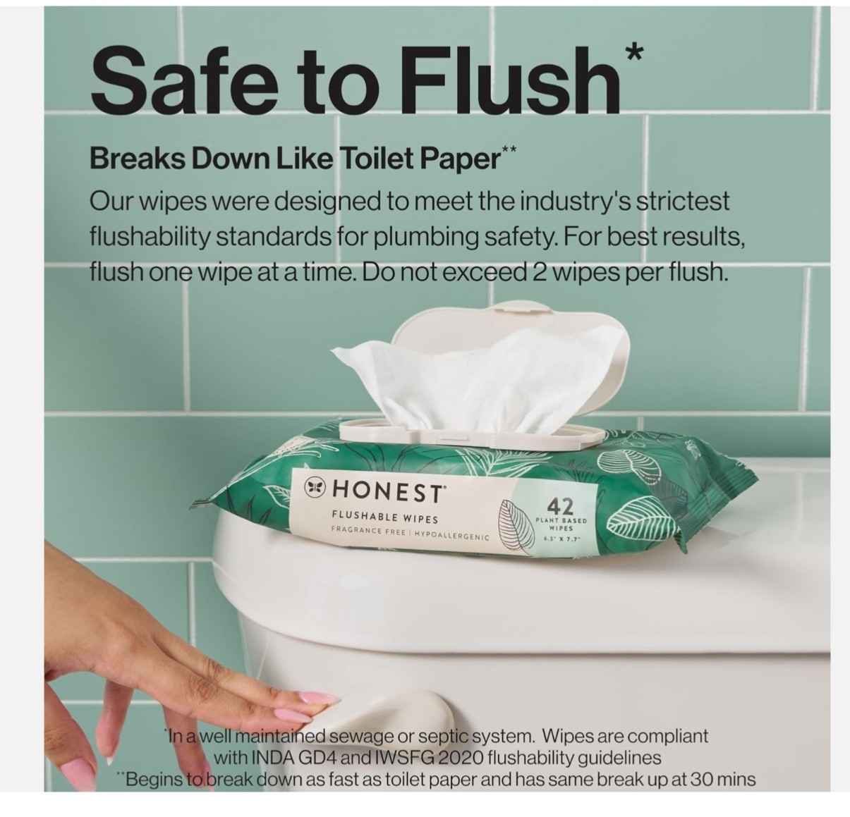 The Honest Company Flushable Wipes for 42 Count (Pack of 8), Tropical Leaves