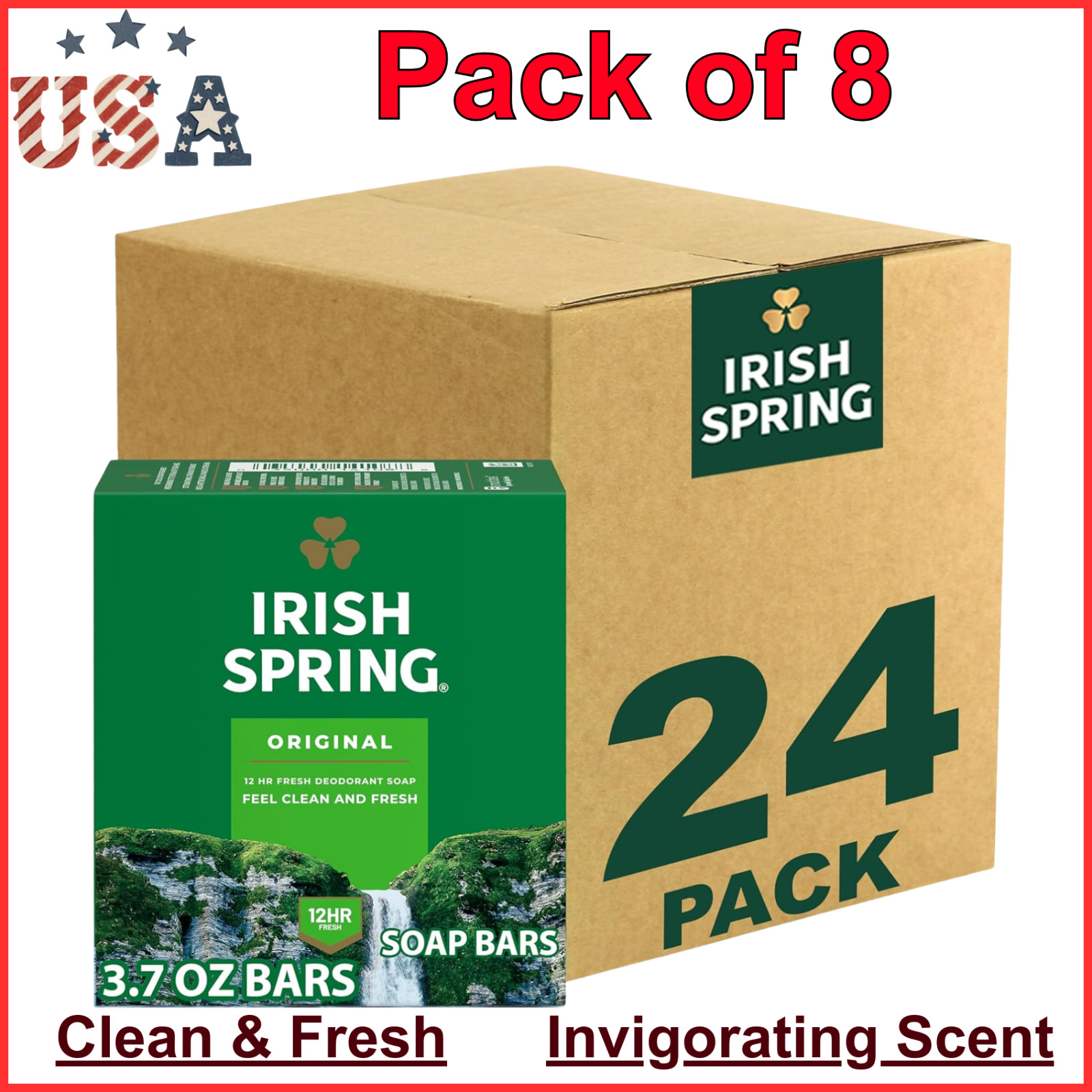 Irish Spring Bar Soap for Men, Original Clean, Smell Fresh & Clean for 12 Hours