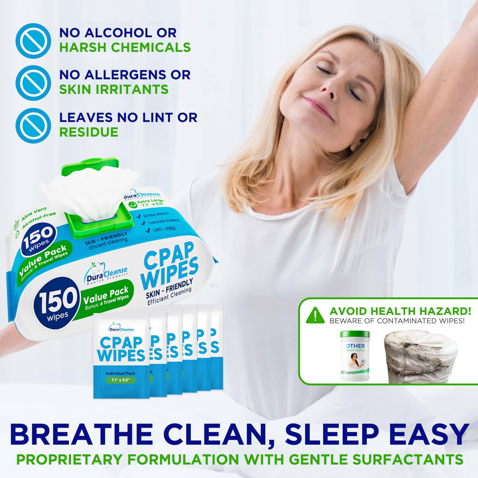 Dura Cleanse CPAP Mask Cleaning Wipes – 4 Pack, 4×150 Count + 24 Travel Sheet…
