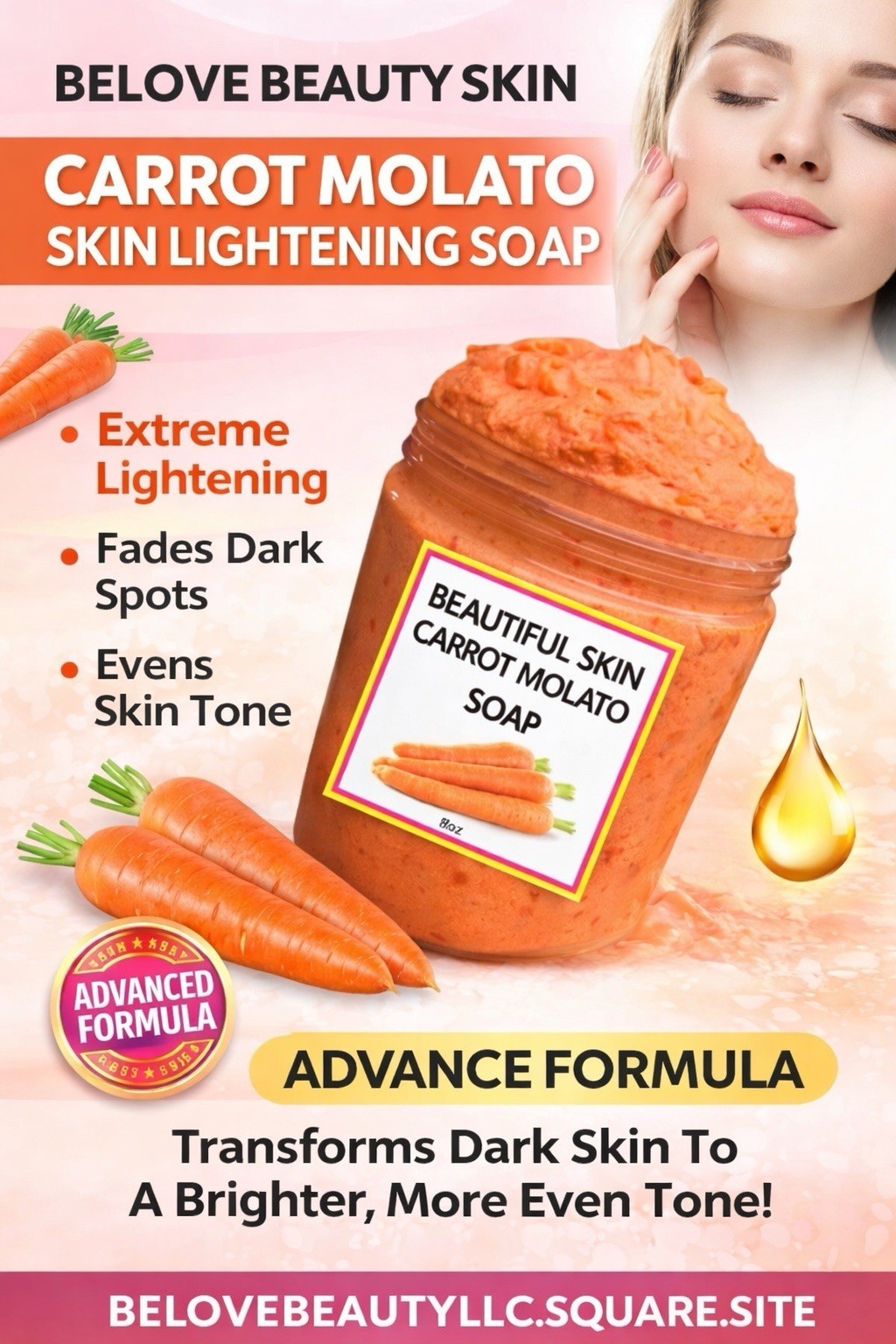 Beauty Skin Carrot Lightening Soap Extreme Dark Spot Fade Even Tone 8oz